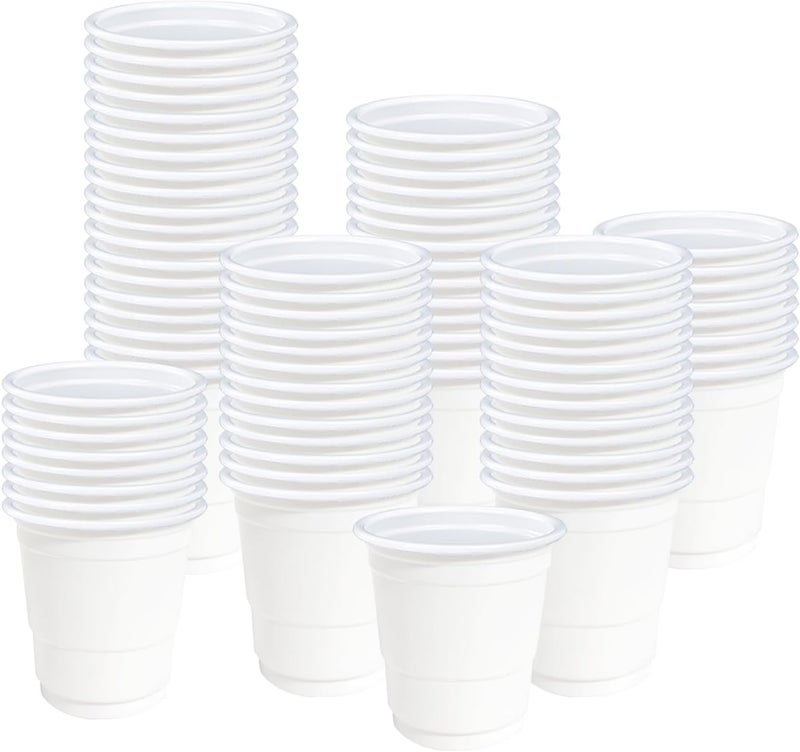 MUNILAIL 100 Pack 2 oz Plastic Shot Cups Disposable Shot Glasses White Shot Cups for Party Wedding Wine Beer Shooting Games Mini Shot Cups - Image 1